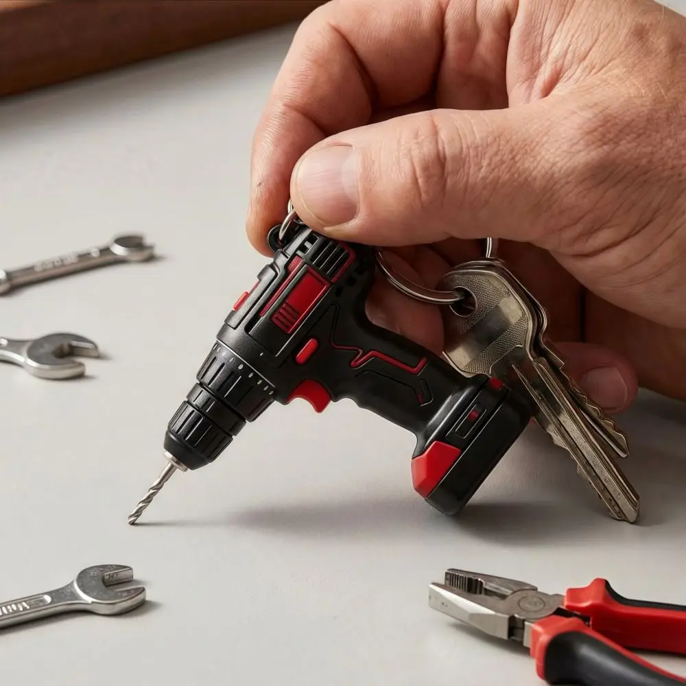Mini Electric Drill-shaped Key Chain Lifelike Silicone Drill Key Ring Cool Lightweight Handheld Drill Bag Pendant Gifts/Decor