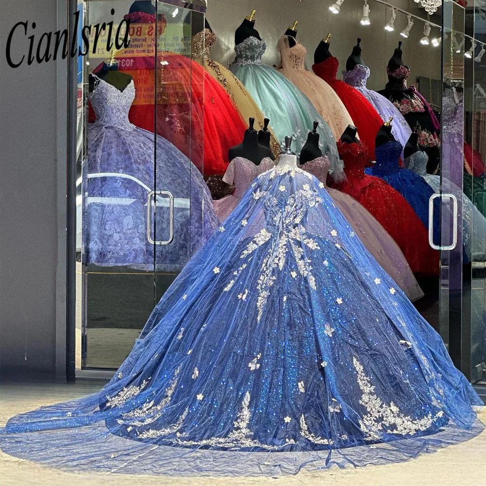 Royal Blue Quinceanera Dresses Mexican Off the Shoulder Ball Gown Princess Long Sweet 16 Prom Dress 15 year