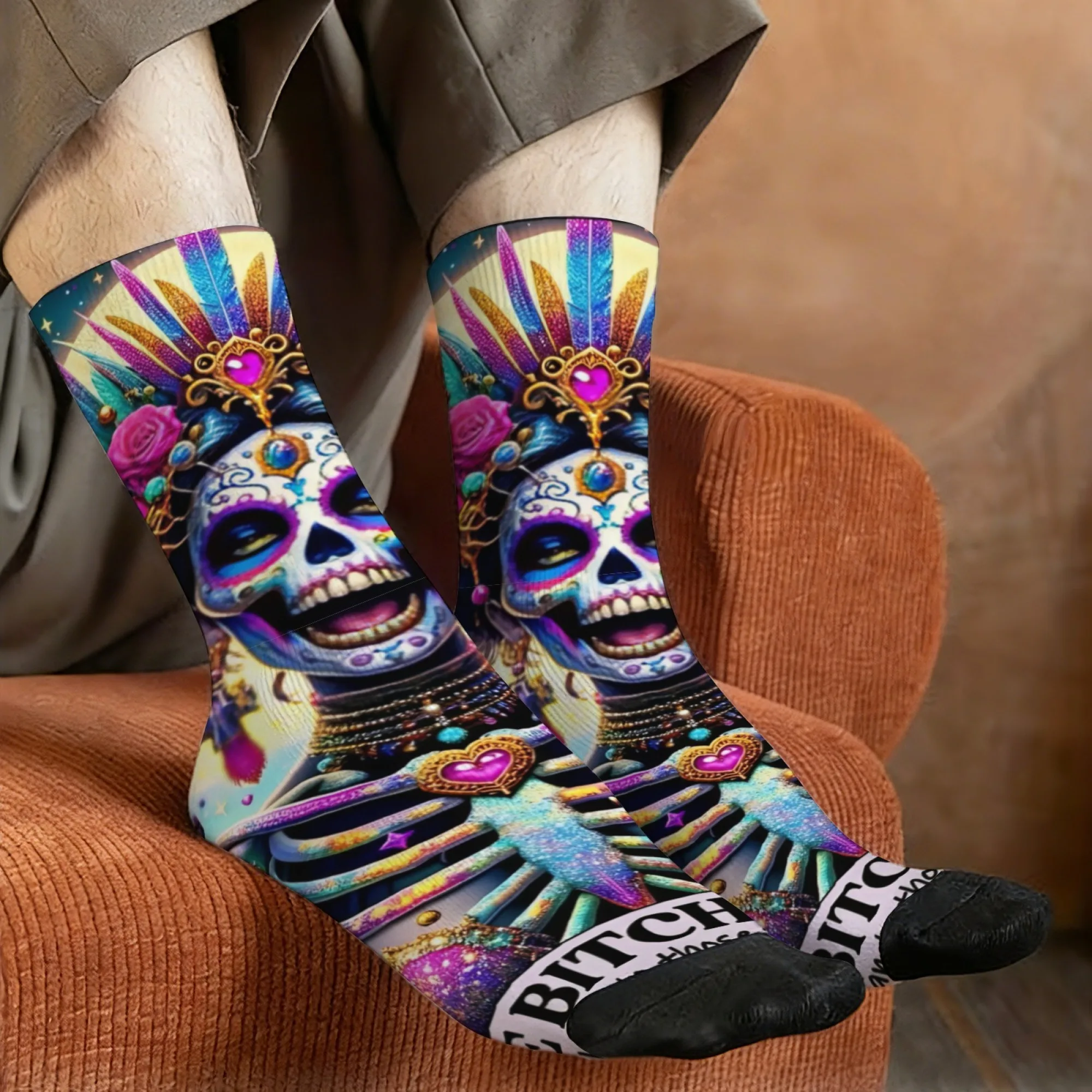 Gothic Dead Skull Socks Skin Friendly Stretchy Fit Men's Socks for Outdoor Sports Cycling Crazy Novelty Funny Compression Socks