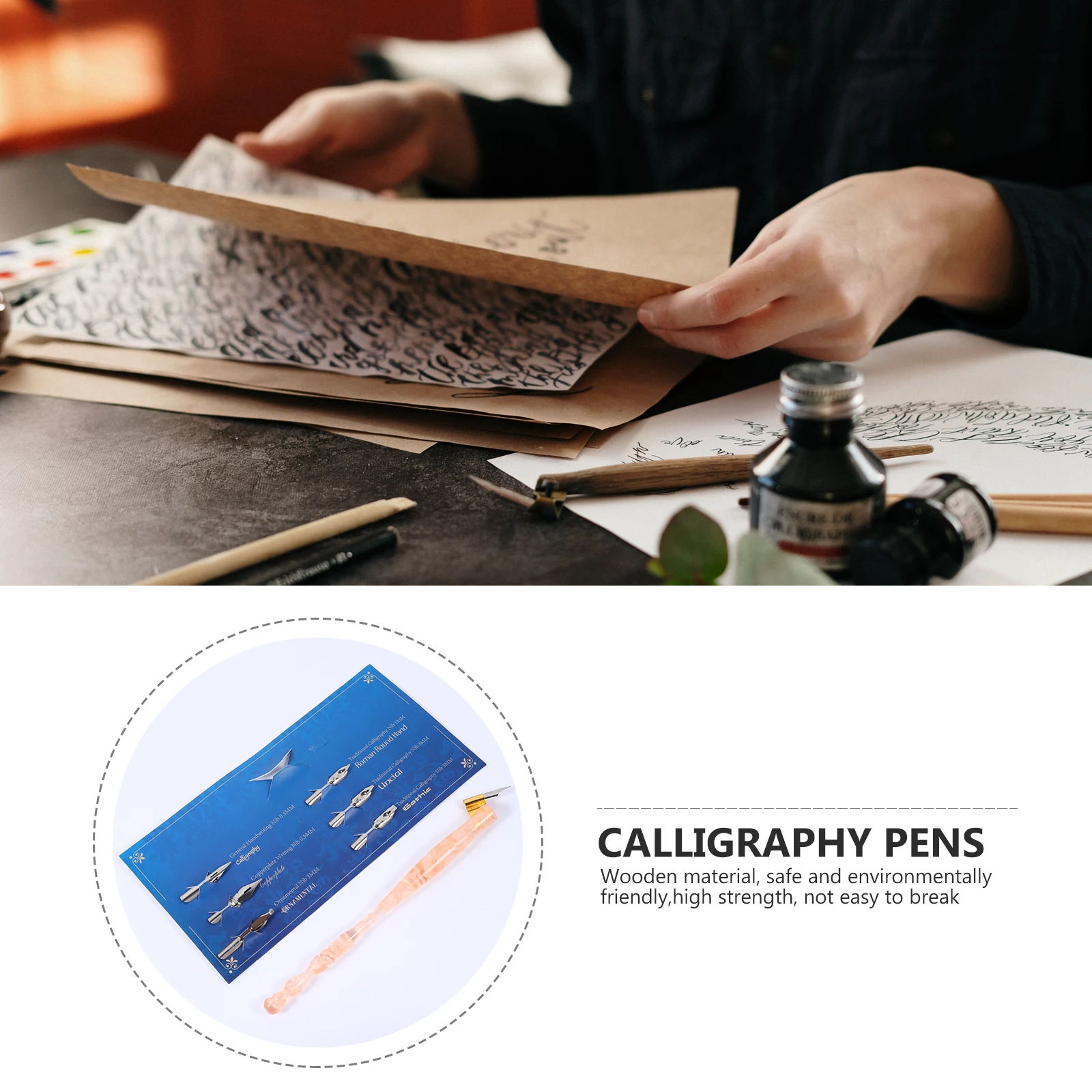 

1 set Dip Pen Set Retro Wood Handle Calligraphy Pens Wear-Resistant Nib For Art Drawing Practice English Calligraphy Starter Kit