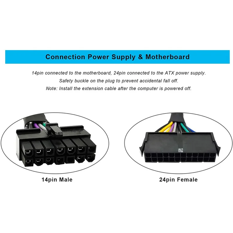 

10X 24 Pin To 14 Pin ATX PSU Main Power Adapter Braided Sleeved Cable For IBM For Lenovo PC And Servers 12-Inch(30Cm)