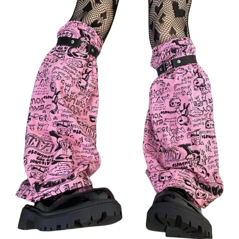 Harajuku Cartoon Bear Print Leg Covers PU Garters Straps Leg Warmer Streetwear