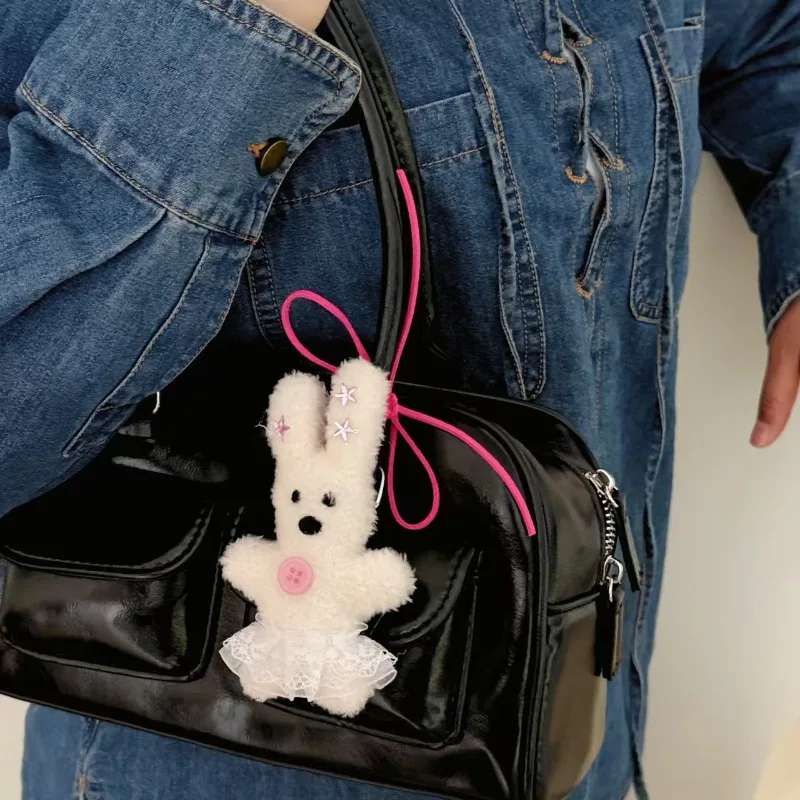 12 cm süßer Kawaii-Plüsch-Kaninchen-Schlüsselanhänger mit Spitzenkleid, Stofftier, Tasche, Charm, Geldbörse, Zubehör, Geschenk für Frauen und Mädchen, Tier-Schlüsselanhänger