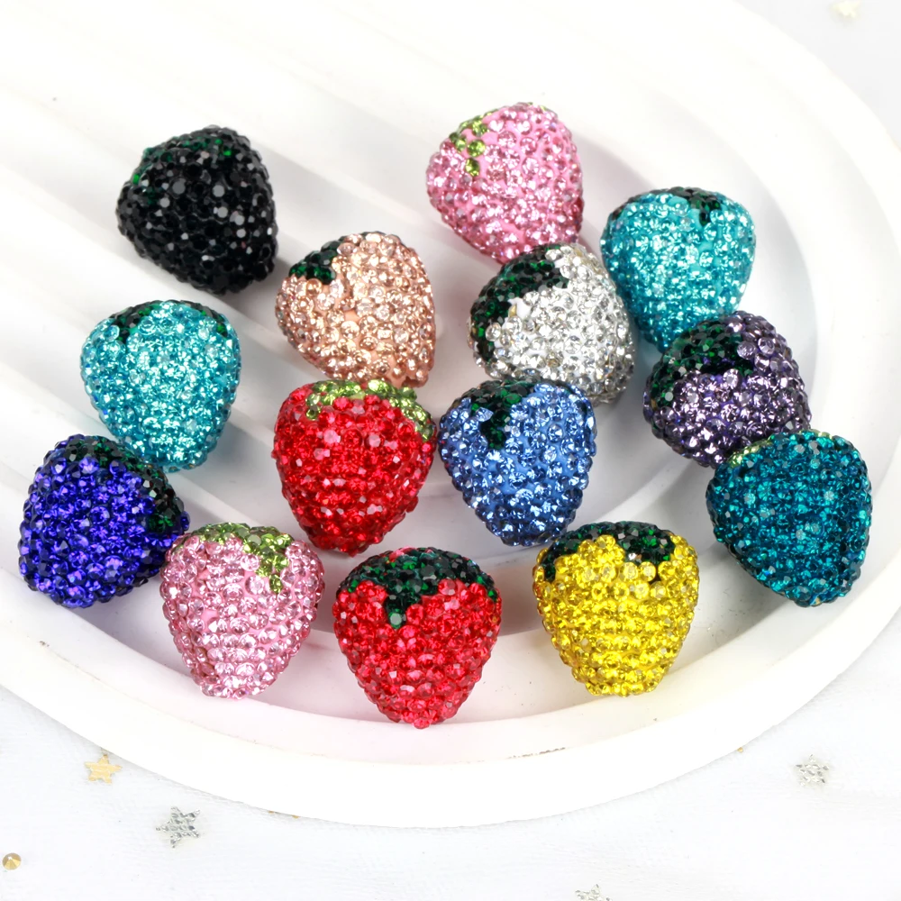 16x17mm 1/3/5 sztuk urok truskawka błyszcząca glina polimerowa koraliki Rhinestone do tworzenia biżuterii naszyjnik DIY bransoletki akcesoria VD — zdjęcie 5