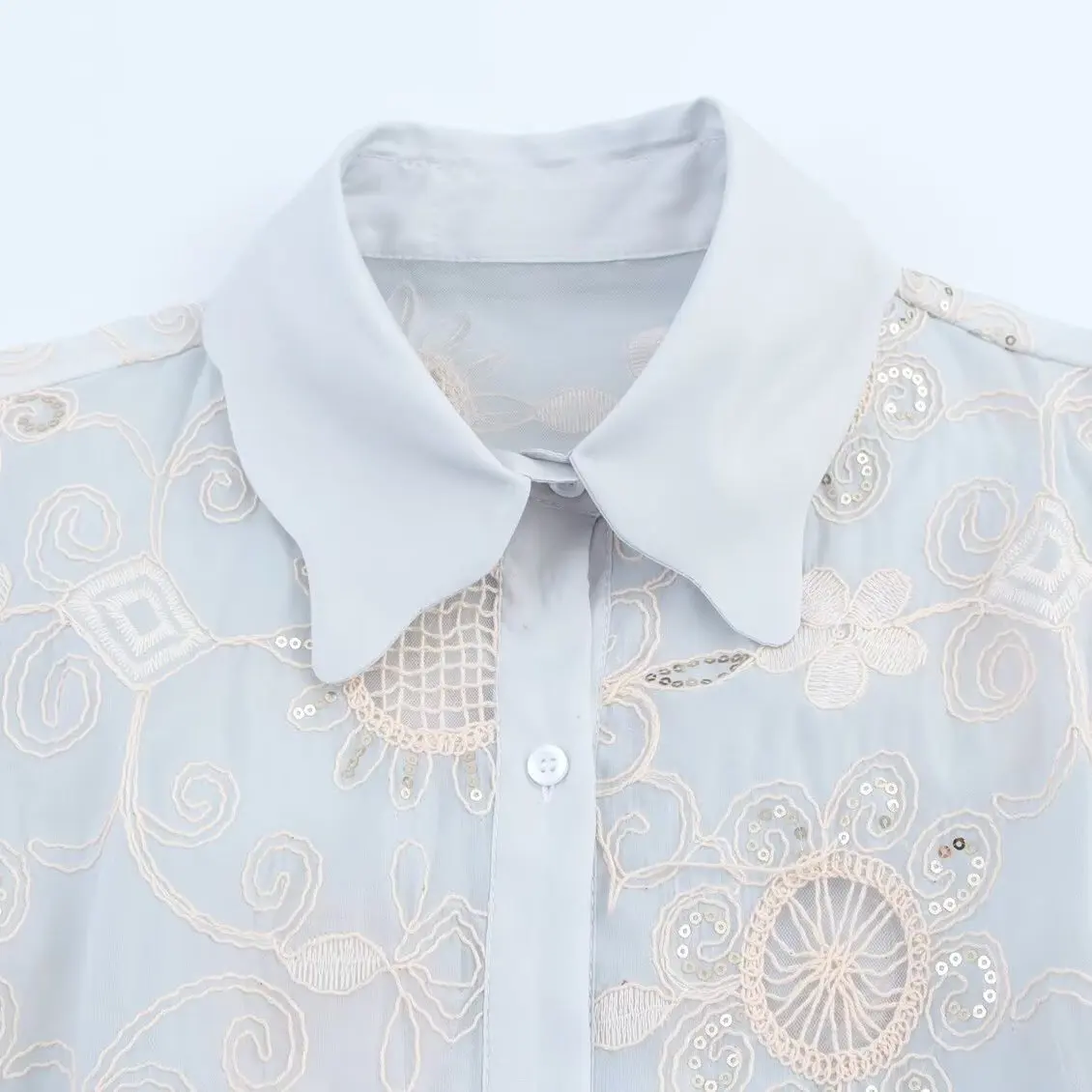 قميص نسائي جديد من JNLEAOG لربيع هذا العام بتصميم عصري وأنيق مع تطريز بالترتر، فضفاض وغير رسمي مصنوع من ألياف البوليستر بأكما...