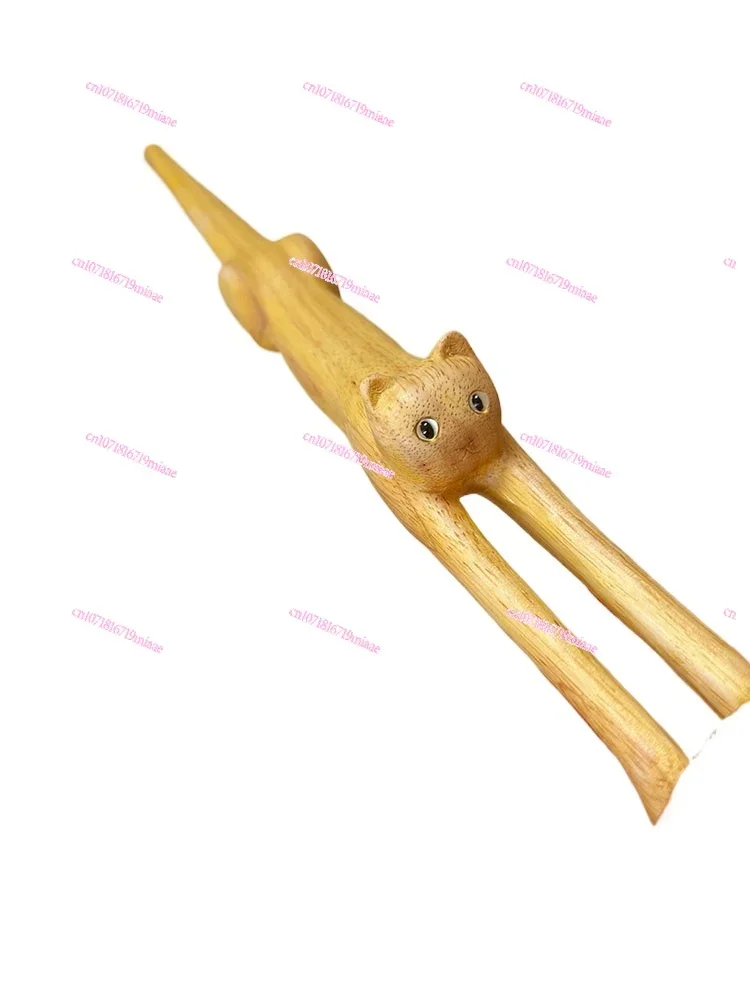 Cat-Shaped Back Scratcher Wooden Scratching Stick DIY