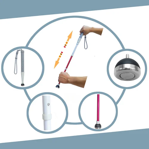 Imagen 2 del producto 130cm Bastón Telescópico de Aleación de Titanio para Personas Ciegas o con Discapacidad Visual con Punta Giratoria, Incluye una Punta Extra y un Estuche Rígido