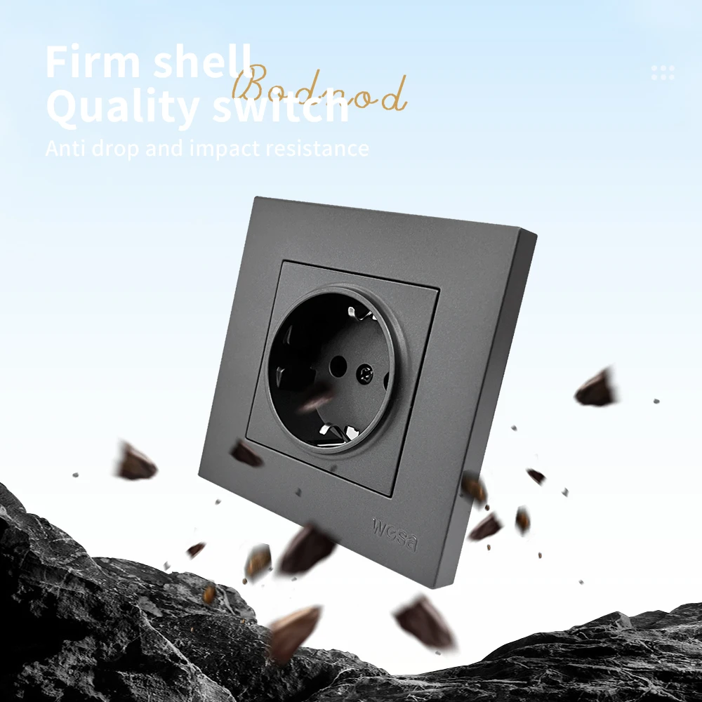 WESA Grey Power Socket 16A Standard Electrical Outlett With Ground Plugs Flame Retardant Spray Paint Plastic Panel Wall Sockets