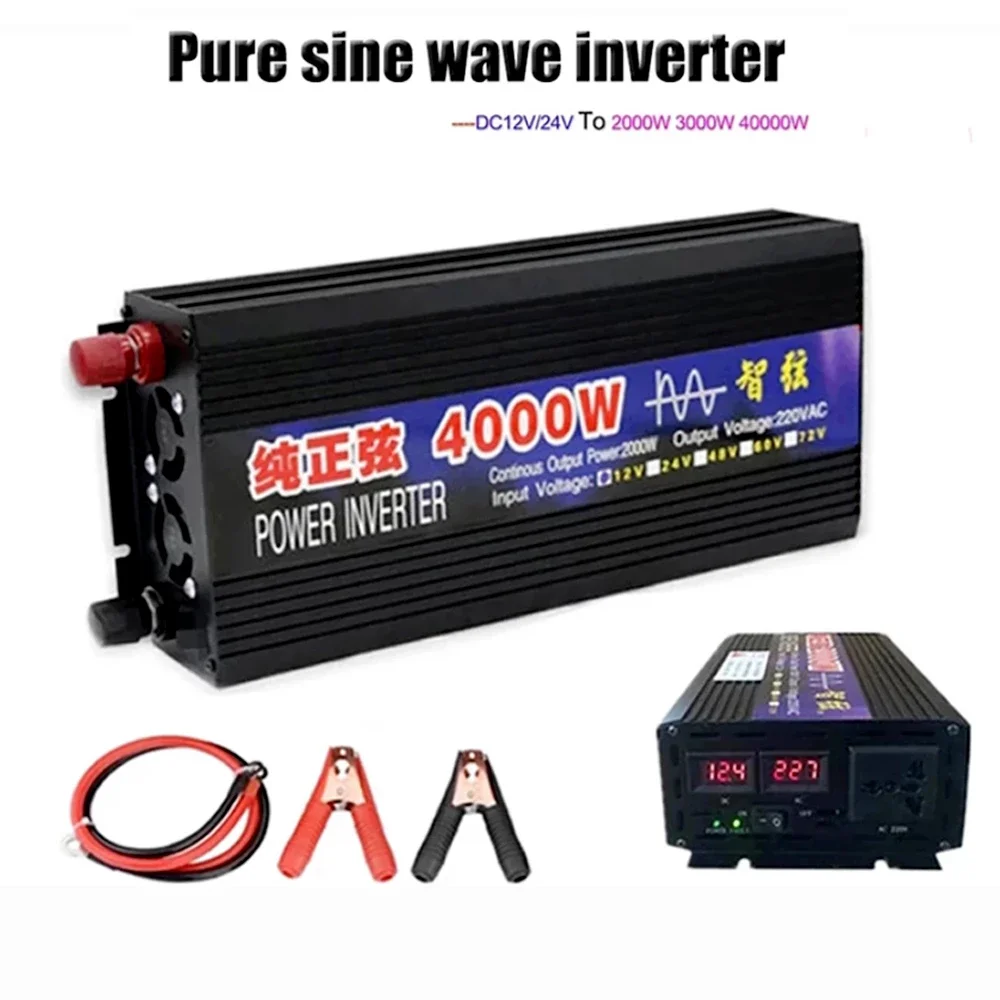 

Pure Sine Wave Inverter 2000W 3000W 4000W Power DC 12V 24V To AC 220V 50/60HZ Voltage Transformer Converter Solar Off Grid Power