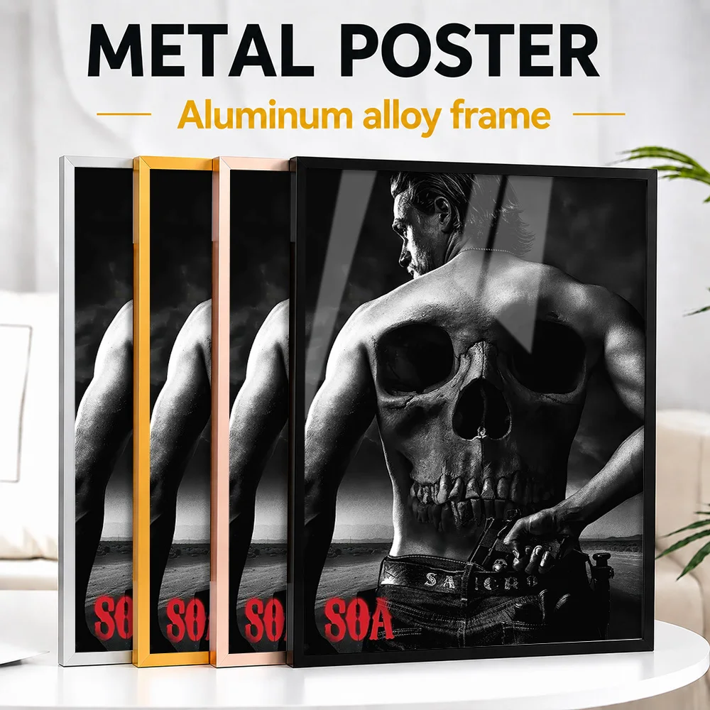Sons Of Anarchy Skull Back Tattoo Framed Metal Poster Personalized Photo Moody Crime Style Wall Art For Home Theater Viewer Gift