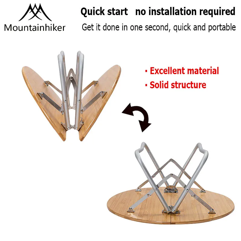 Mountainhiker Outdoor Camping Bamboo Folding Table, Portable Folding Table, Outdoor Dining Table, Picnic BBQ Table, Quick Storag