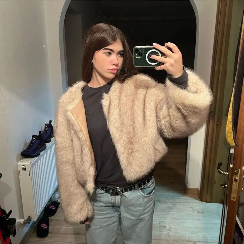 Women's Fashion Elegant Coat 2024 Winter Cardigan Coat Fluffy Fur Jacket Women Luxury High Street Women's Fur Coat
