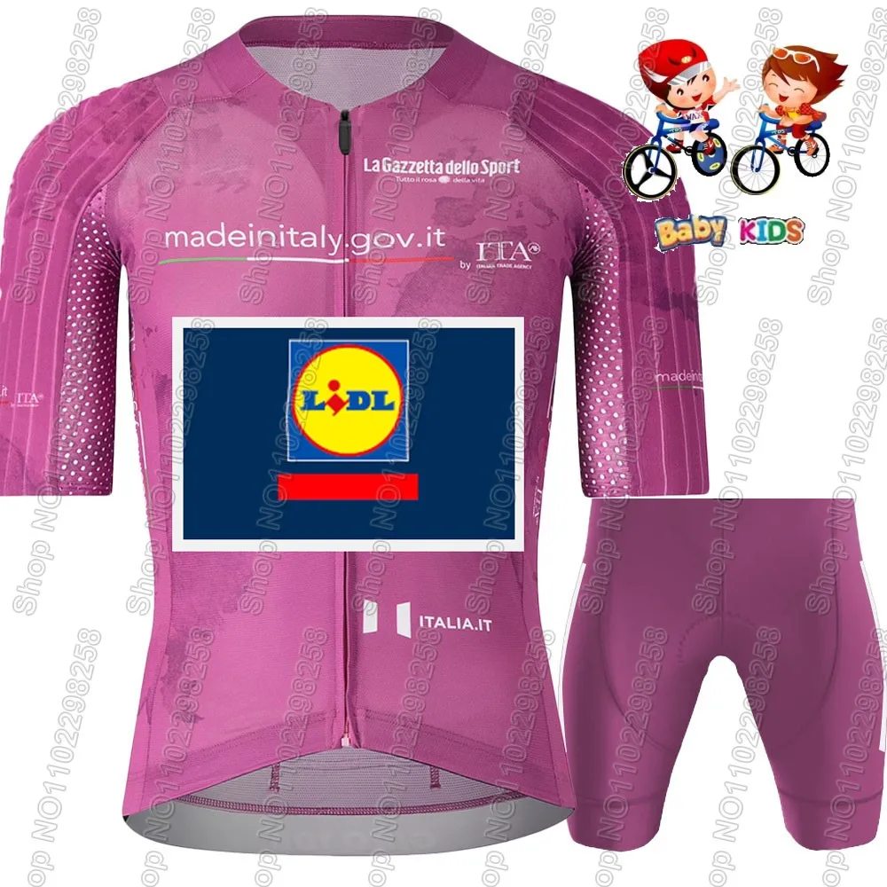 2025 Kids Lidl Team Tour De Itali Cycling Jersey Set Pink Purple Boys Girls Cycling Child Clothing Road Bike Shirts Suit Bicycle view 5