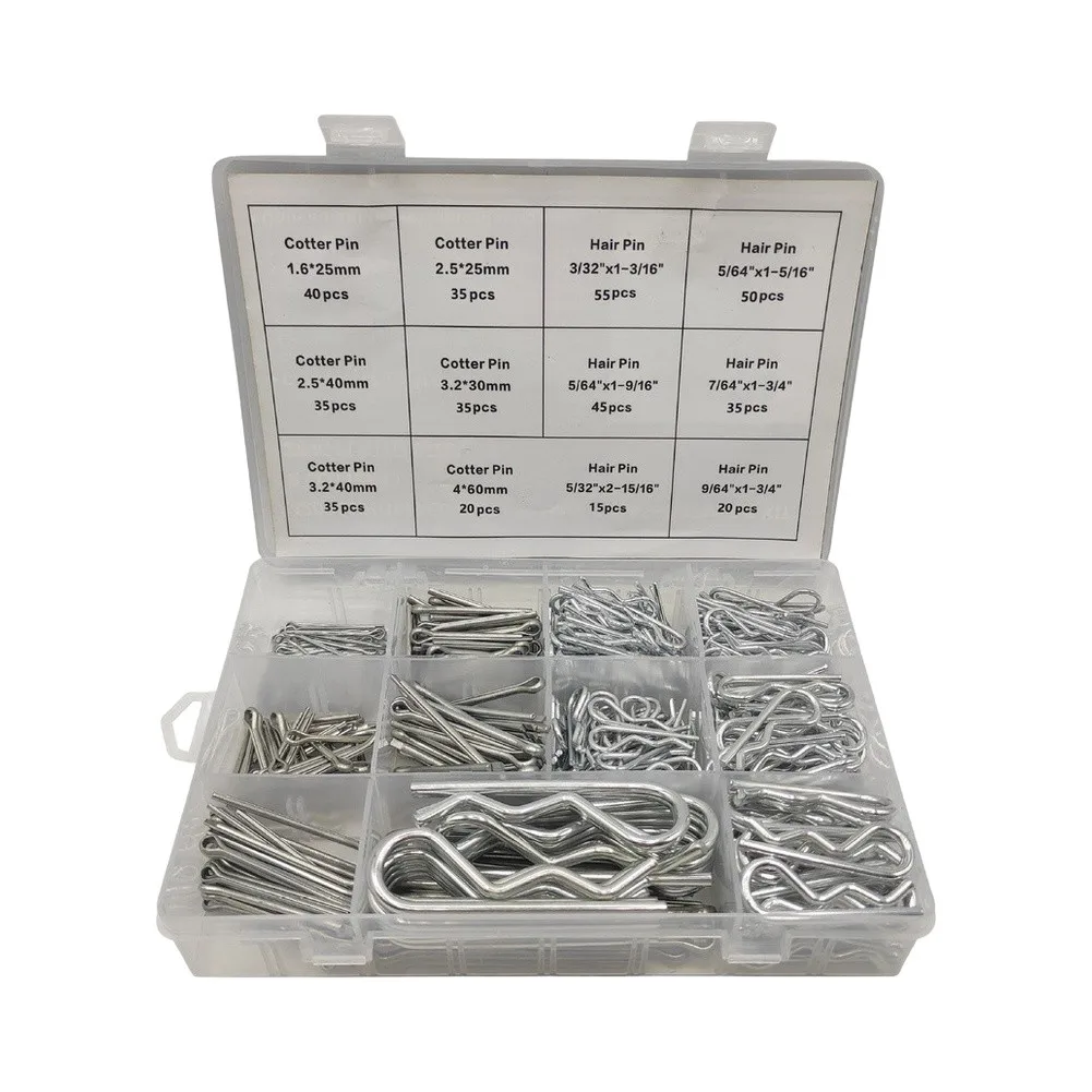 Cotter Pin Assortment 420PCS Galvanized Steel Includes Hair Pins R Clips for Mechanical Linkage and Equipment Repair