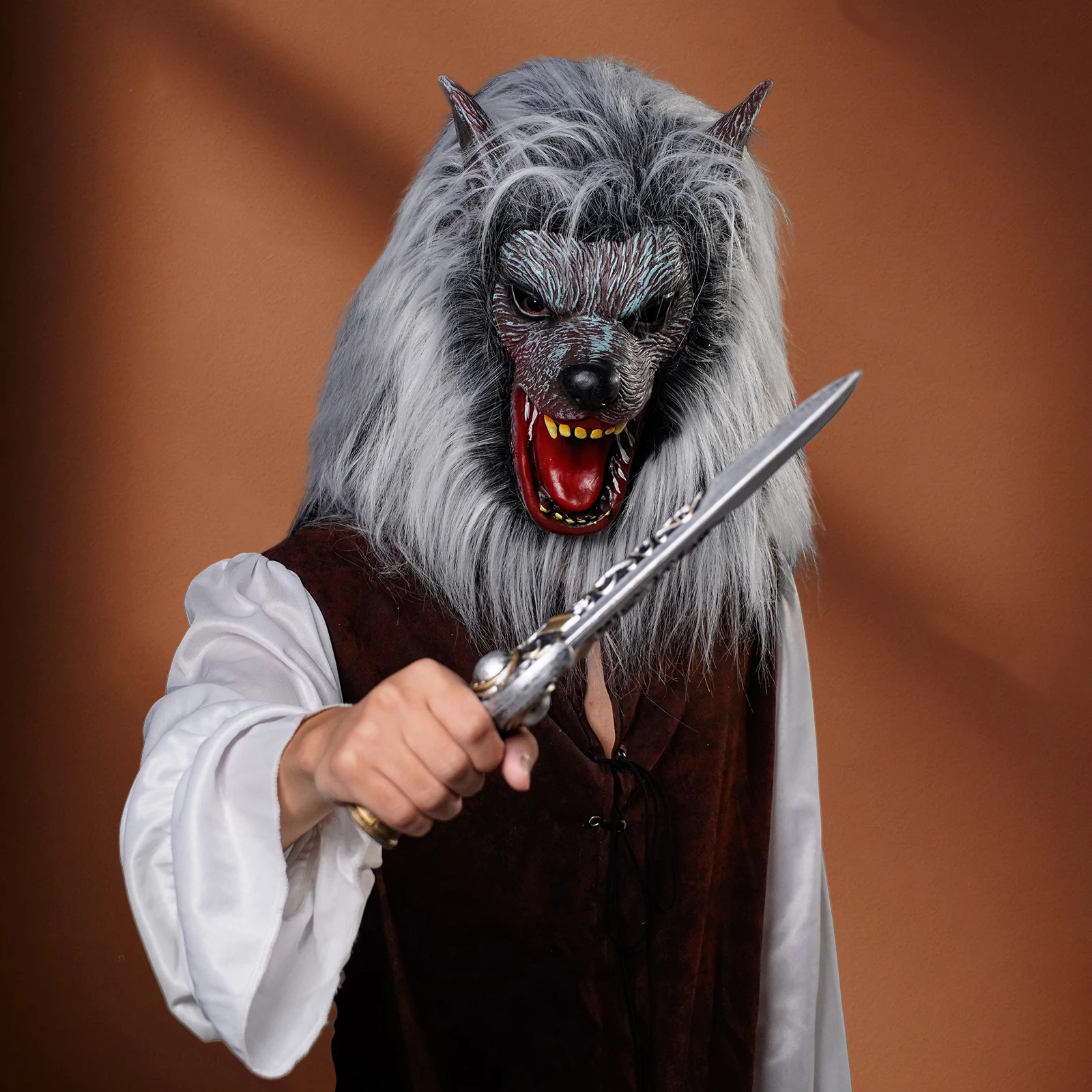 1 Stück Wolfskopfmaske – Latexmaterial. Geeignet für Rollenspiele. Bühnenaufführung, Feiertagsfeiern und Halloween-Kostüme-Trick-Requisiten