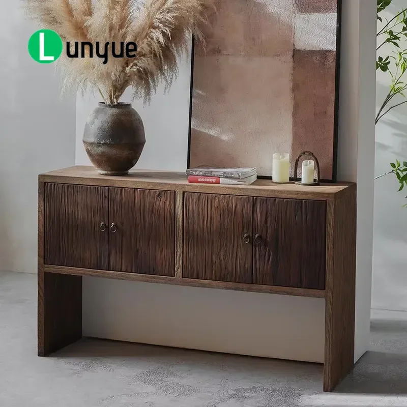 Wabi Sabi Solid Wood Entrance Cabinet Antique Storage Sideboard for Living Room Hotel Entryway Rustic Furniture Home Decor