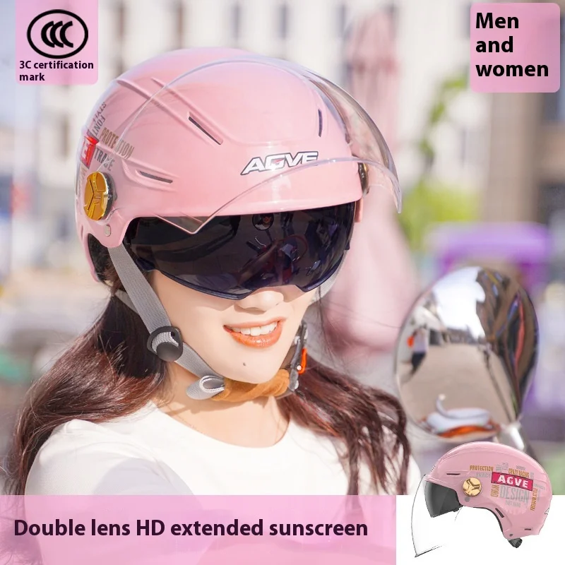 

Electric Motorcycle Four Summer Men'S And Women'S Ventilated Breathable Sunshade Sunscreen Dual Mirror Safety Protection Helmet