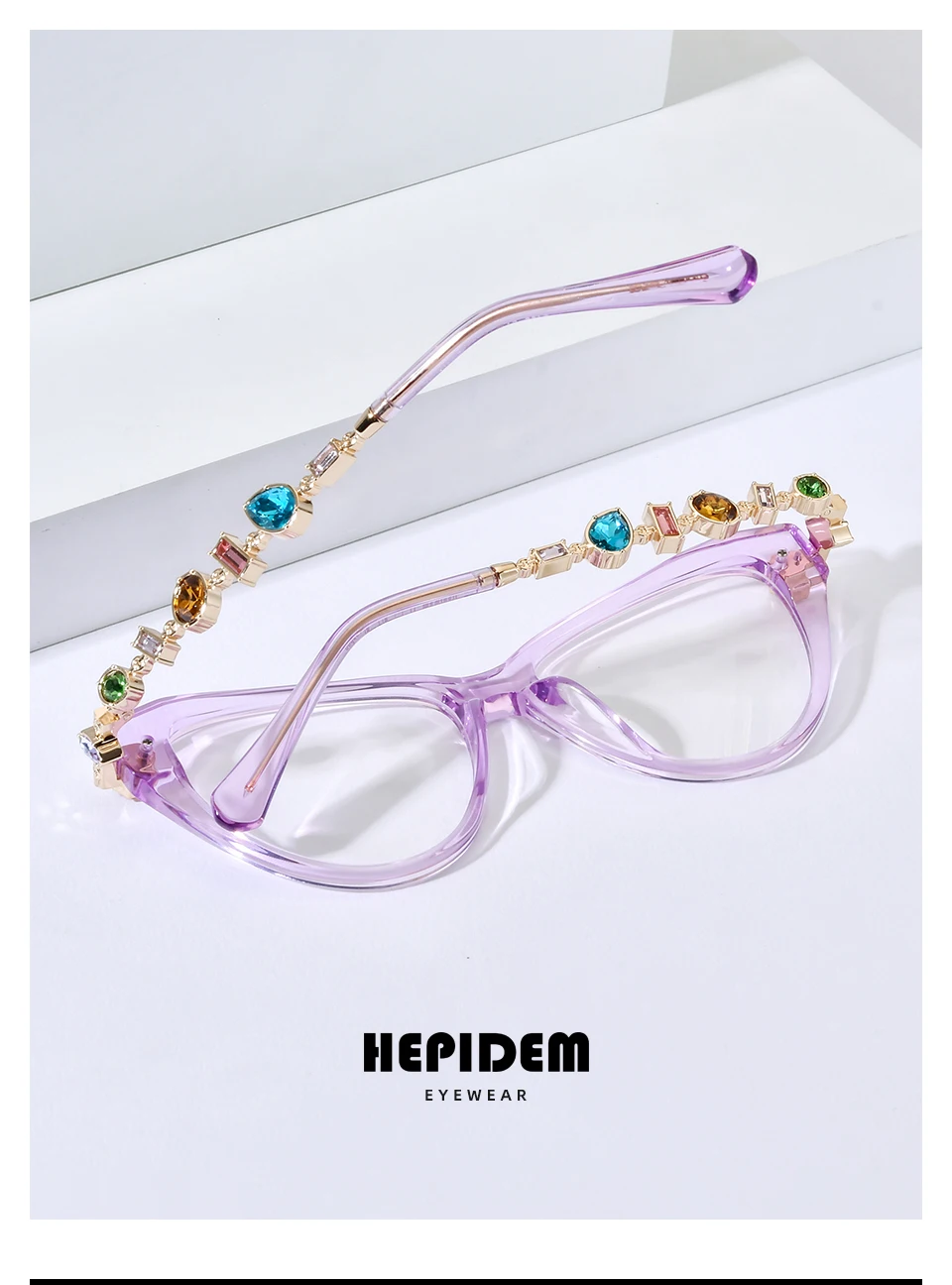 HEPIDEM Acetat Metall Diamanten Brillen Rahmen Frauen 2026 Neue Marke Design Gläser Mode Cat Eye Brillen Brille 9400 – Detail 2