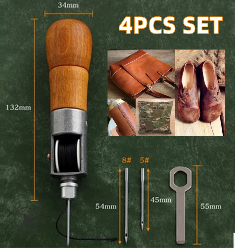 DIY Hand Sewing Machine Waxed Thread Leather Sew Tool Craft Edge Stitching Belt Strips Shoemaker Awl Lock Stitcher Needles Kit