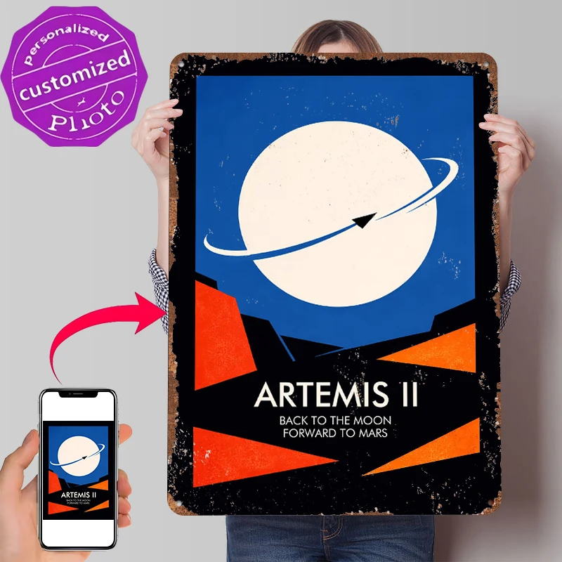 Artemis II Weltraum-Mission Metallposter Individualisierte Wandkunst Retro Vintage Metallschilder für Männerhöhle Schlafzimmerdekoration Gaming-Zimmer