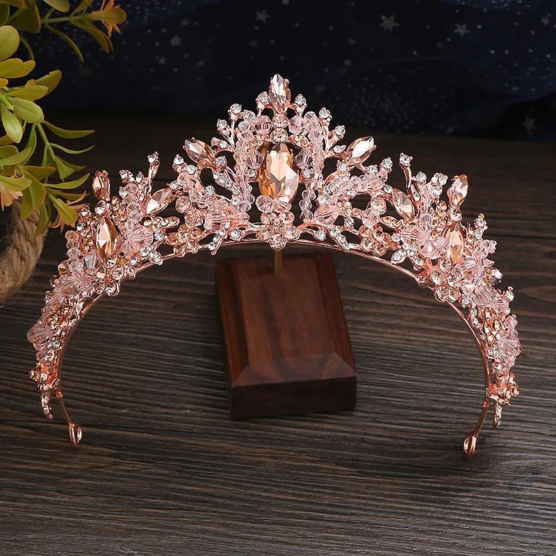 KMVEXO New Handmade Purple Champagne Crystal Bridal Tiaras Crown Women Wedding Headdress Crown Party Costume Hair Accessories