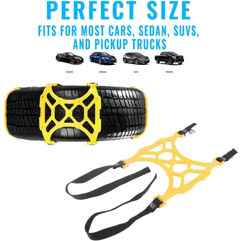 Anti Skid Car Tyre Chains with Steel Nails Fasteners Offroad Winter Snow Wheel Safety Accessory for All Vehicle Road Conditions