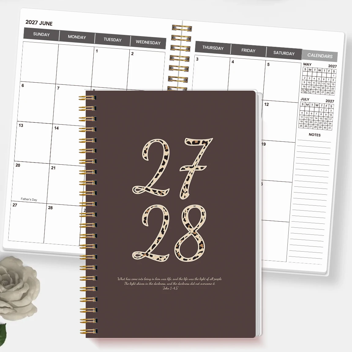 1PC 2027-2028 A5 Monthly Planner Notebook, Black Leopard Number Spiral Organizer for Work, School & Daily Planning