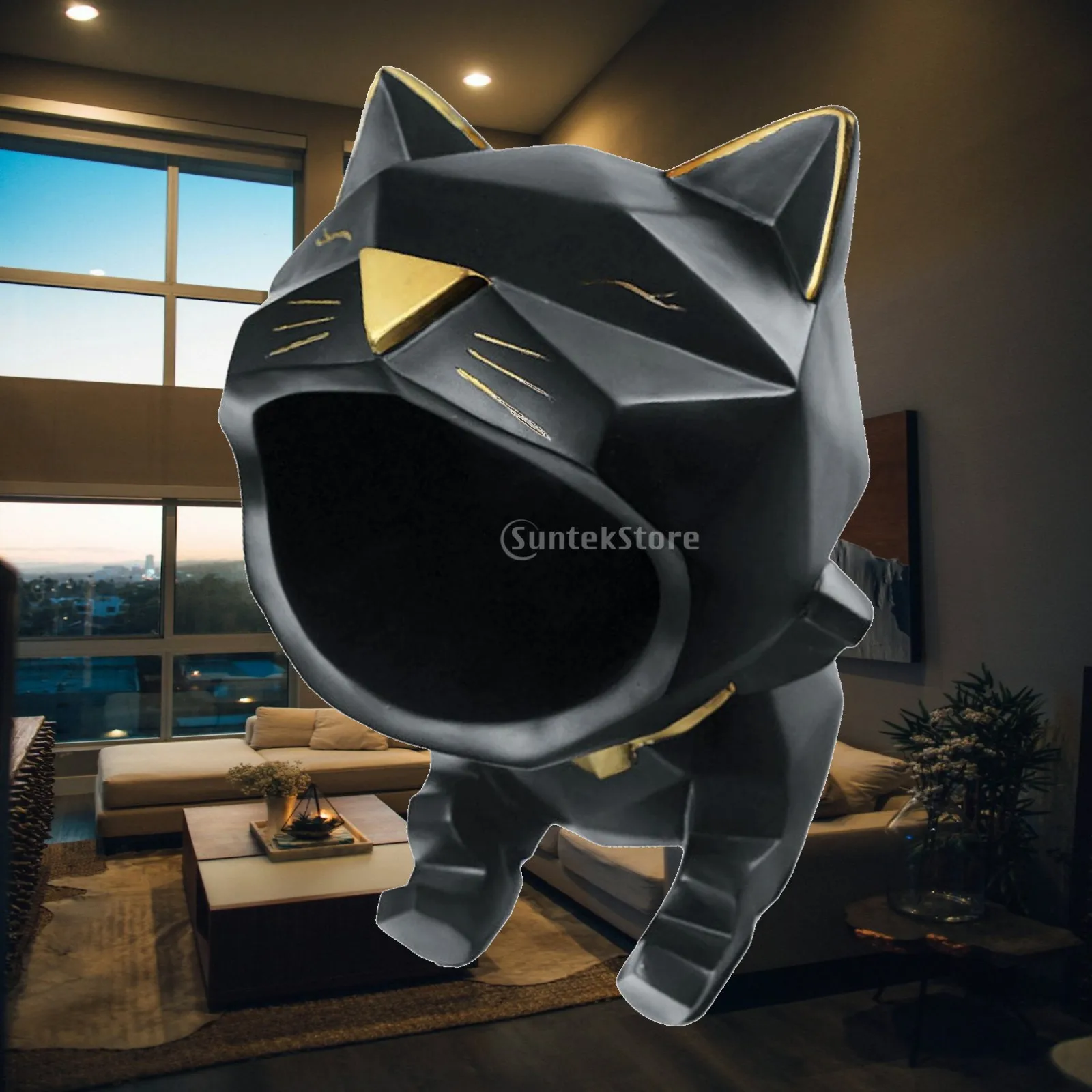 Cat Mouth Storage Box Resin Statue Desktop Key Organizer Jewelry Holder Snack Container Collection Dish for Bedroom Table Decor