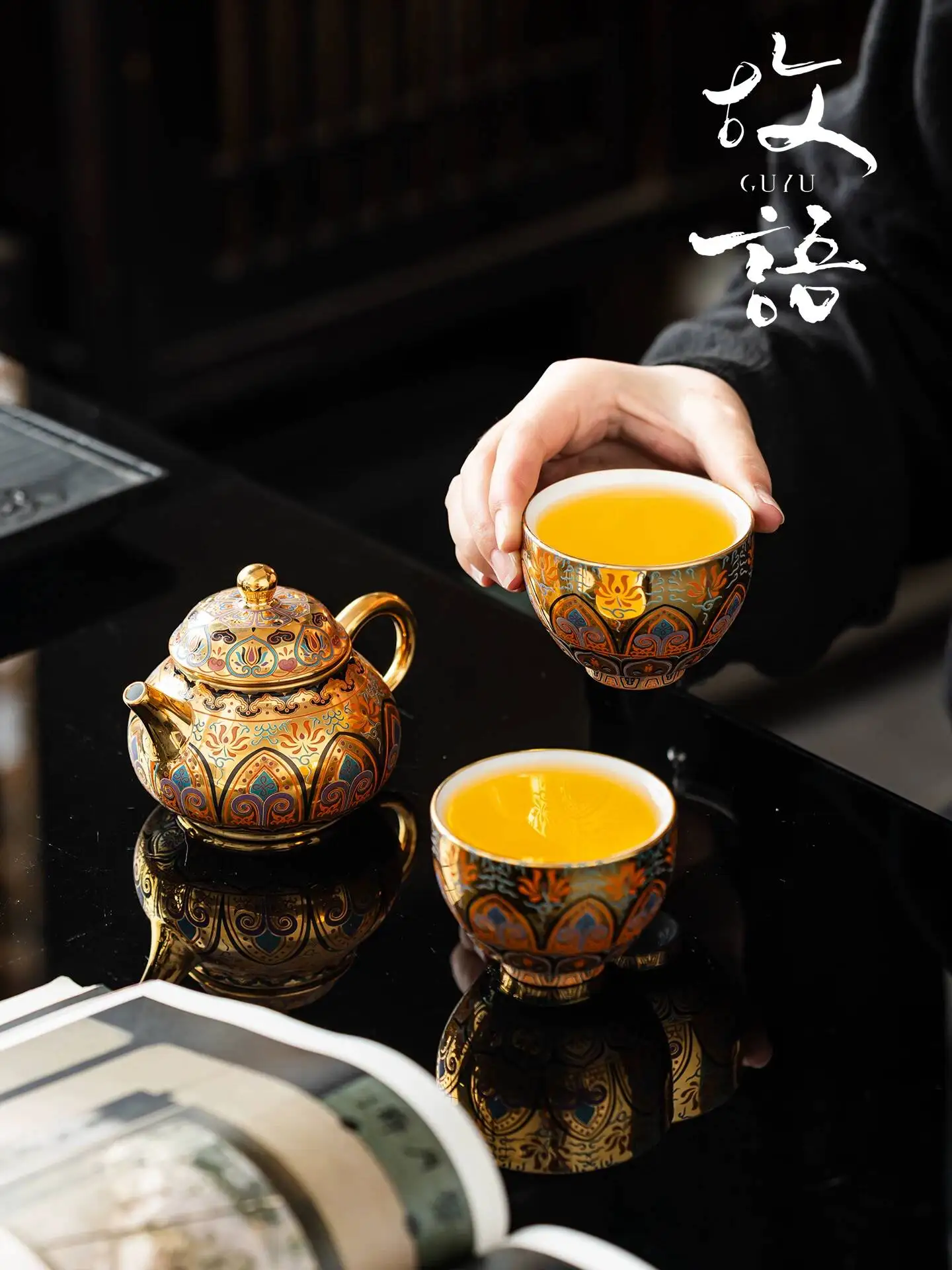 Master Chen Desheng's Gilded Thangka, Dunhuang Treasure Flower, High-End Ceramic Teapot, Household Teacup, Light Luxury Gift
