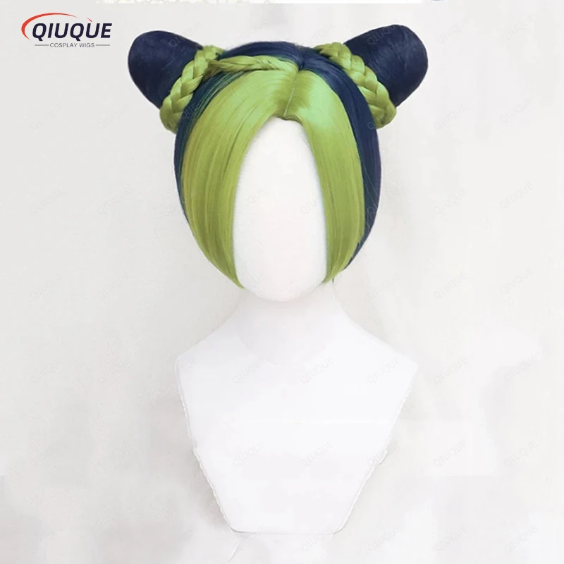 คุณภาพสูง Jolyne Cujoh Kujo คอสเพลย์วิกผมอะนิเมะ JoJo 'S Bizarre Adventure Golden Wind Buns Braids Cos วิกผม + วิกแบบอิสระหมวก