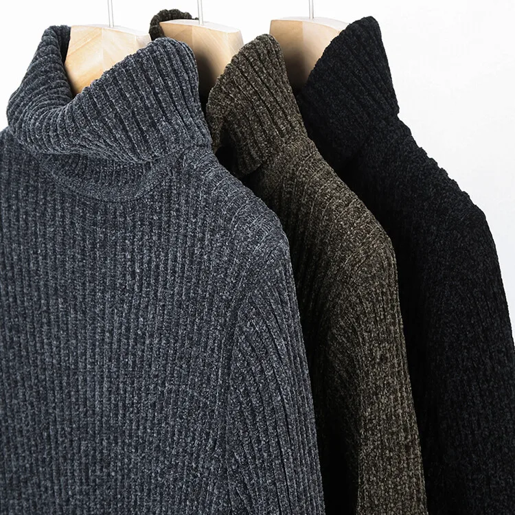 New Men's High Neck Sweater Fashion Casual Stripe Knitted Warm Thickened Sweater Pullover Sweaters