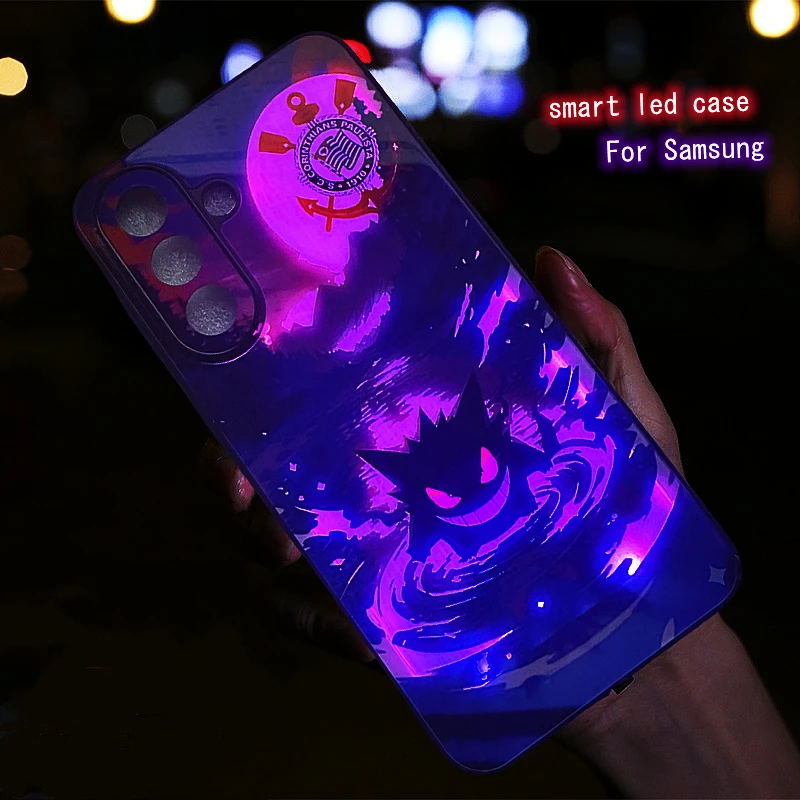 Anime Gengar LED Flash Phone Cover For Samsung S26 FE S25 S24 Ultra A56 A55 A57 A33 A36 A37 A15 A16 A17 Japan Ghost Glow Case