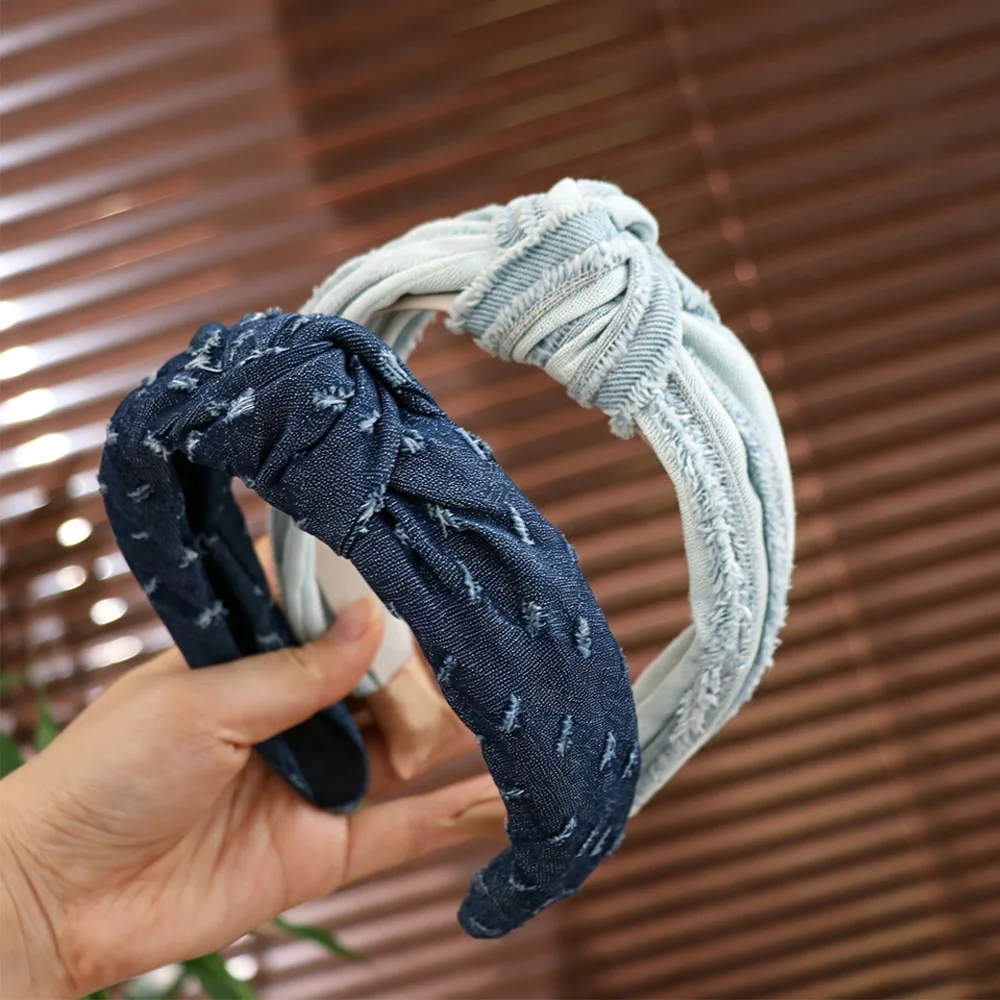 Denim Cloth Cowboy Headband Korean Style Headdress Cowboy Hair Hoop Headwear Hair Accessories Denim Knotted Headband Daily
