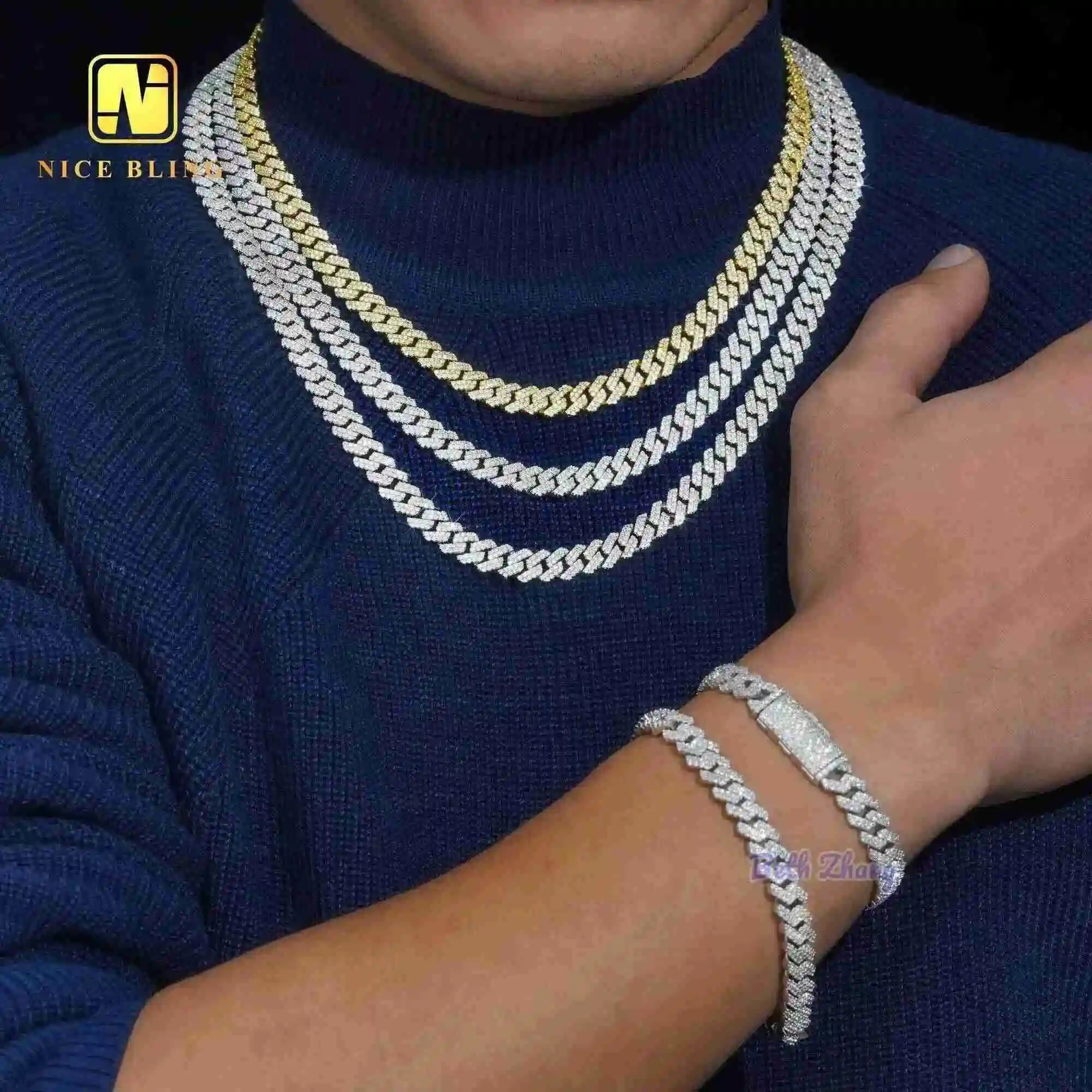 Fashion 2025 18k Gold Plated Fashion Hip Hop Moissanite Diamond Cuban Chains Necklace Men Women 8mm Sterling Silver Link Chain.