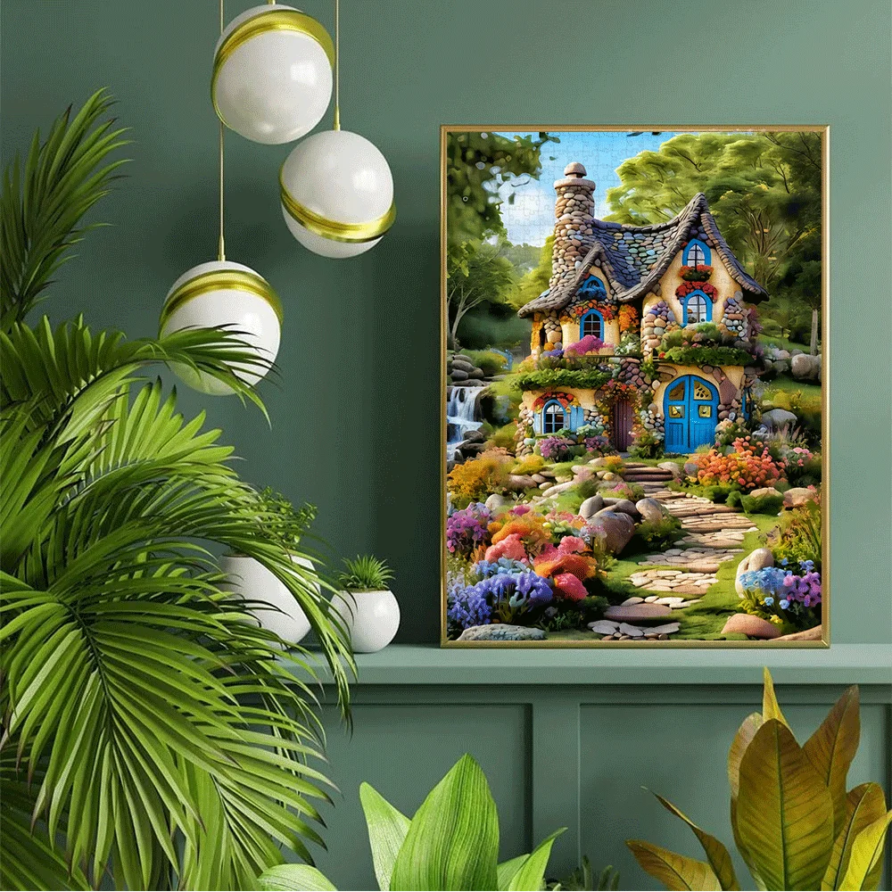 

1000 шт. сказочная доминка в саду мечты - яркая сцена коттеджа с водопадом и цветами, большая семейная деятельность