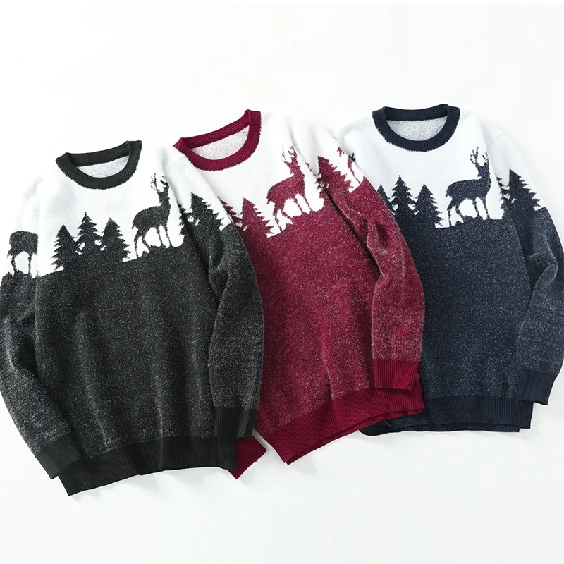

Men's Winter Thiened Long Sve round Ne Knitwear Deer Pattern Warm Top Camere Base irt Faionable Brand Regular Fit