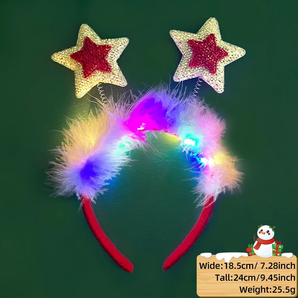 LED LED Christmas Headband Colorful Antlers LED Light Christmas Headband Glowing Luminous Xmas Tree Snowflake Hair Band