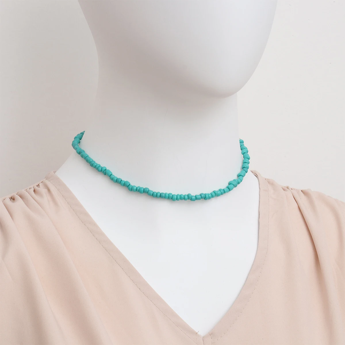 

1pc Short Necklace Bohemian Style Adjustable Beaded Turquoise Women Choker Ocean Tassel Handmade Necklaces Stylish Beachwear
