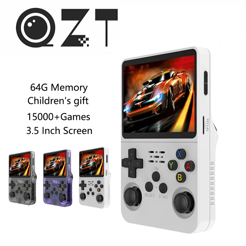 

QZT R36S Game Console 3.5 Inch IPS Screen 15000+ Classic Games Console Retro Handheld Video Game Console Linux System 64GB Games