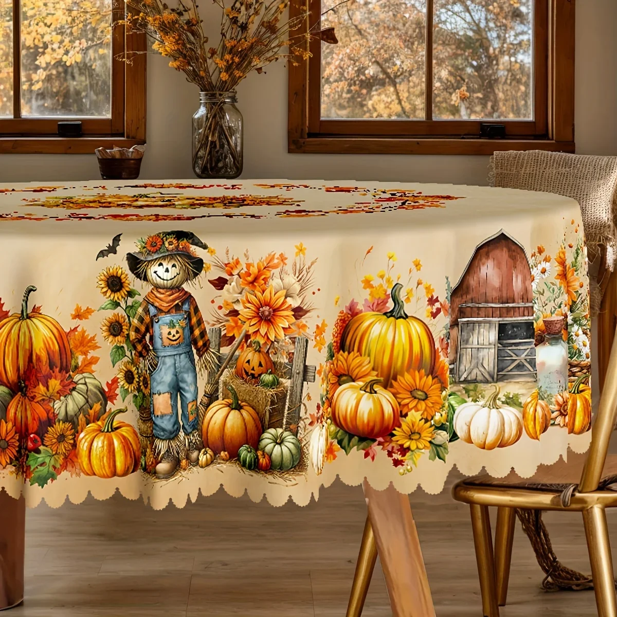 Single pack, autumn, rural tablecloth, white decoration, fox and butterfly pattern, rural, vintage stylexzj