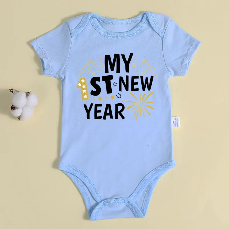 My 1st New Year Baby Boy Girl Clothes 100% Cotton Bodysuit Short Sleeve Romper 6 Colors New Year Gift Christmas Clothing Newborn