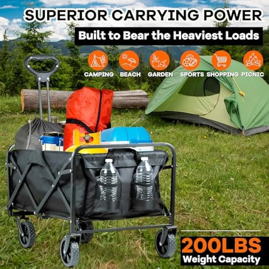 Befrima Heavy Duty Collapsible Wagon Cart - Multi-Functional Shopping and Camping Utility Cart with 4 Wheels Foldable Beach Car