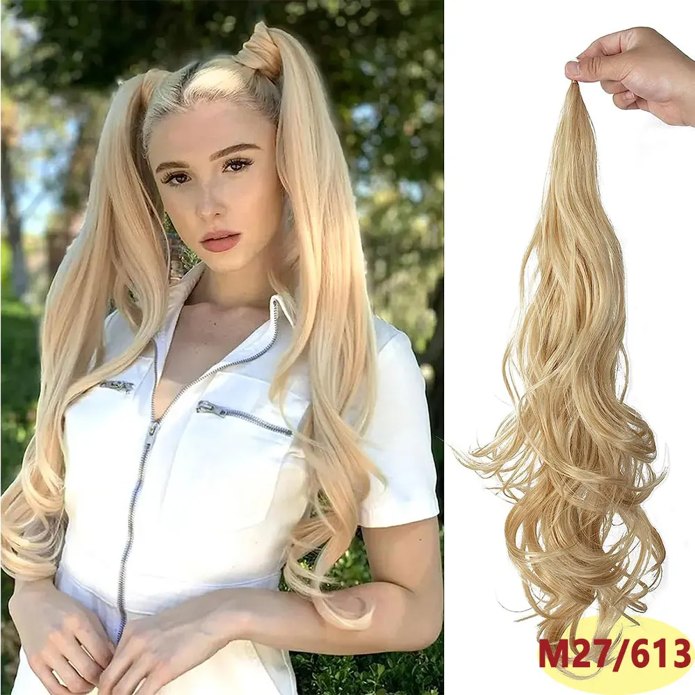 

Synthetic 32 Inch Flexible Wrap Around Ponytail Extension Long Ponytail Hair Extensions Curly Hairpiece for Women