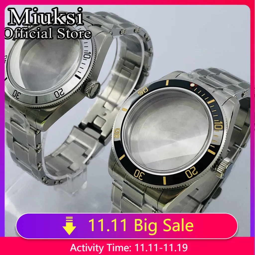 

Miuksi 39mm silver watch case black blue green red silver bezel domed sapphire glass fit NH35 NH36 NH34 ETA2824 PT5000 movement