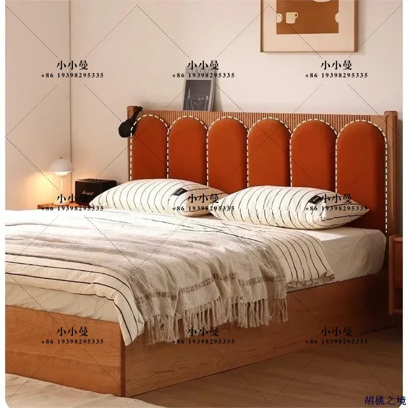 Retro Cherry Wood Solid Wood Drawer Storage Bed Master Bedroom Upholstered Bed Small Apartment Black Walnut High Box Bed