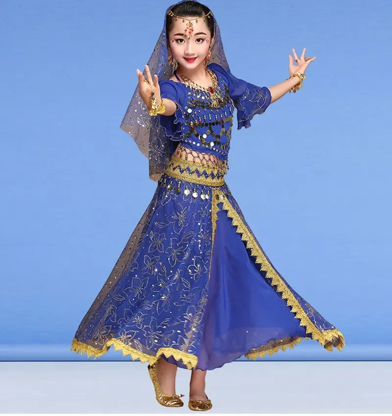 4PCS Girl Belly Dance Costumes for Children Belly Costumes Skirt Set Girls Bollywood Dancing Dress Kid Indian Stage Dance Suit