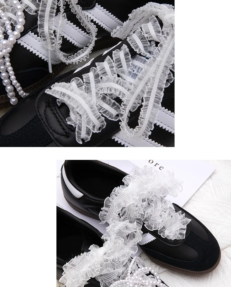 Spitzen-Schnürsenkel mit Pilzrand, Ballett-Stil, Perlen-Schleife, Schuhaccessoires, flache Schnürsenkel, Sneaker, Breite 1,2 cm/3 cm, Länge 80 cm/120 cm – Detail 8