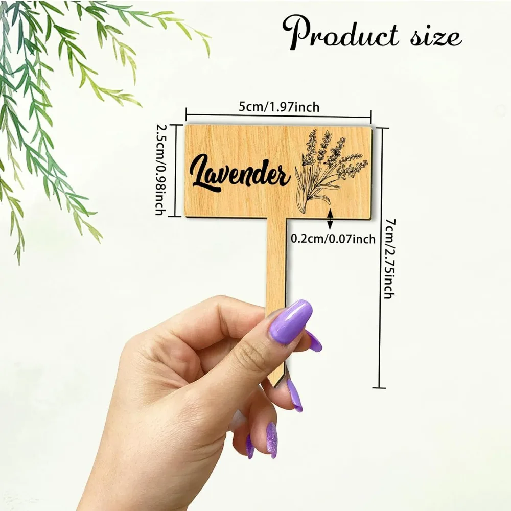 15 Pcs Plant Labels Wooden Herb Markers Herb T Type Tags Garden Labels with Printed Herb Name Wood Garden Stakes