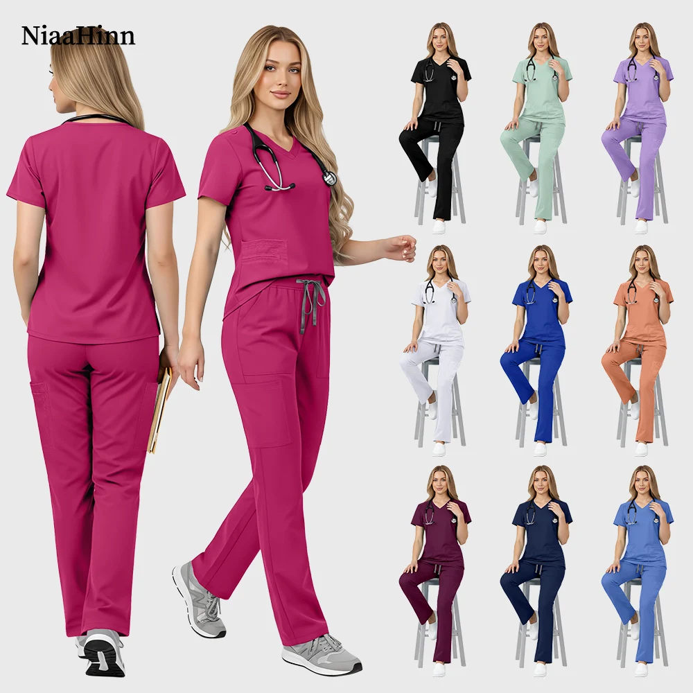Niaahinn الزي الطبي متعدد الألوان للنساء في المستشفى الملابس الجراحية الدعك مجموعات ممرضة اكسسوارات عيادة الأسنان طبيب عمال #1