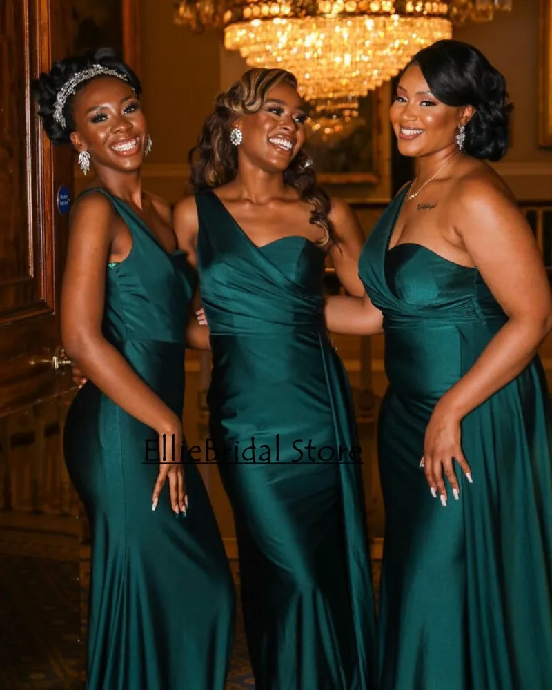 Dark Green Bridesmaids Dresses For Wedding 2024 One Shoulder Maid Of Honor Gowns robe de mariage femme d'honneur Customized